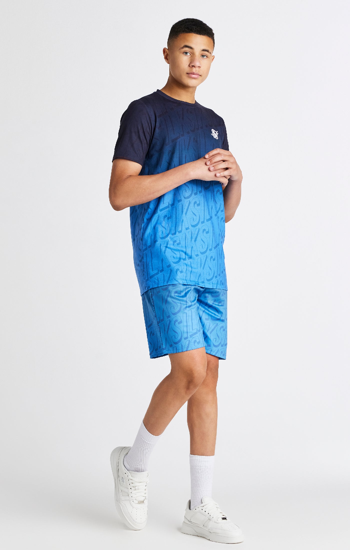 Load image into Gallery viewer, Boys Blue Branded Fade Regular Fit Short (2)