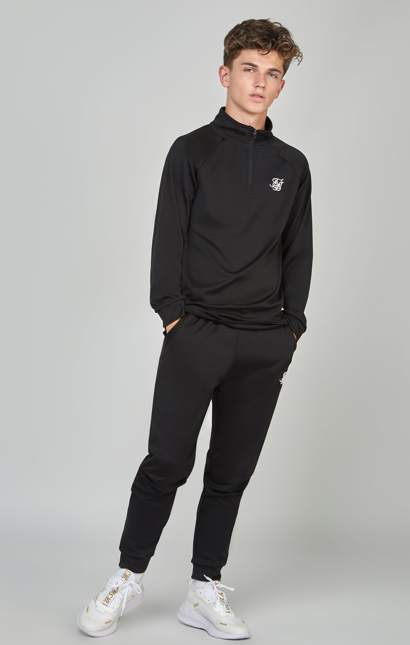Load image into Gallery viewer, Boys Black 1/4 Zip &amp; Jogger Tracksuit