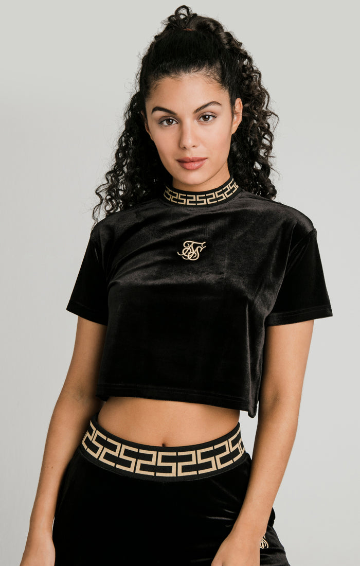 Load image into Gallery viewer, Black Velour Crop T-Shirt