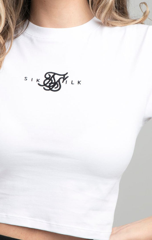 SikSilk Dual Logo Slim Crop Tee - White