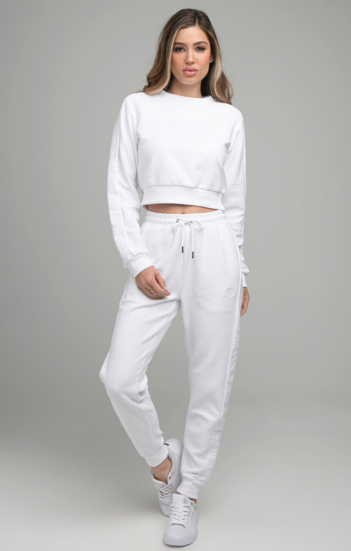 Load image into Gallery viewer, SikSilk Loopback Embroidered Crop Sweat - White (4)