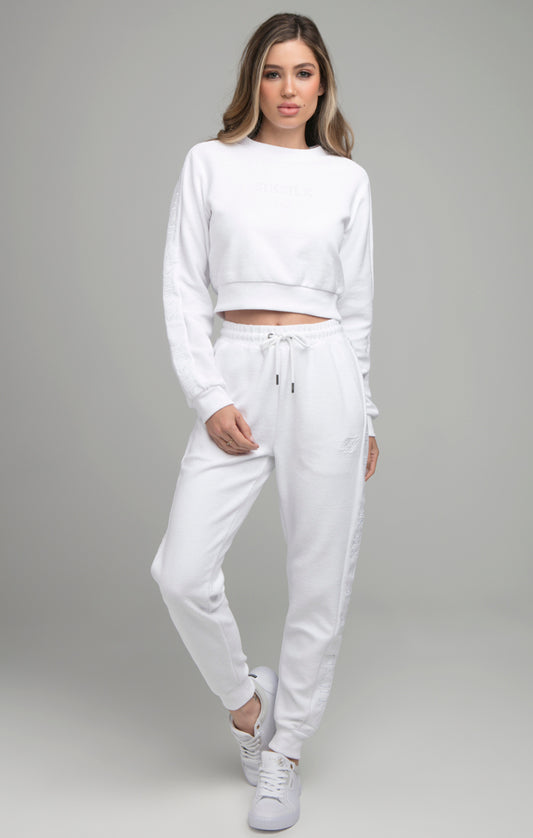SikSilk Loopback Embroidered Crop Sweat - White