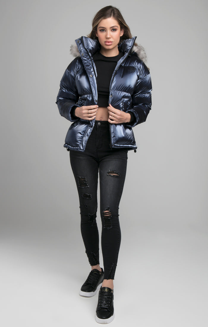 Load image into Gallery viewer, SikSilk Fur Padded Jacket - Navy (3)