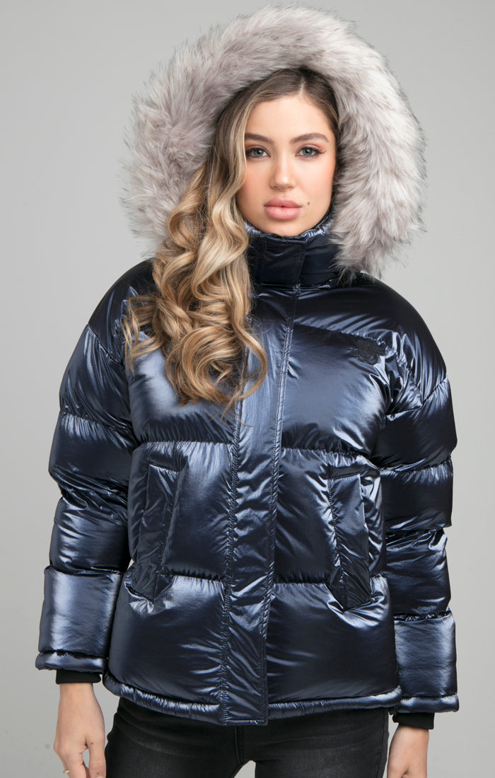 Load image into Gallery viewer, SikSilk Fur Padded Jacket - Navy