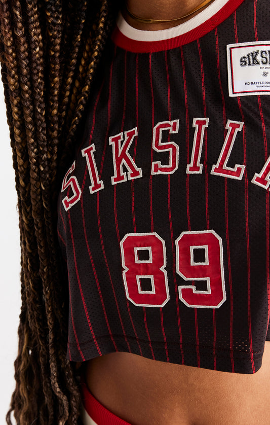 SikSilk Baseball Crop Vest - Black & Red