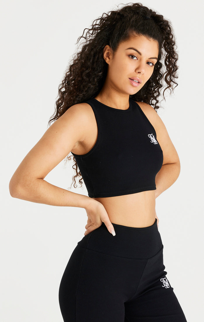 Load image into Gallery viewer, Black Ribbed Racer Crop Bralette (1)
