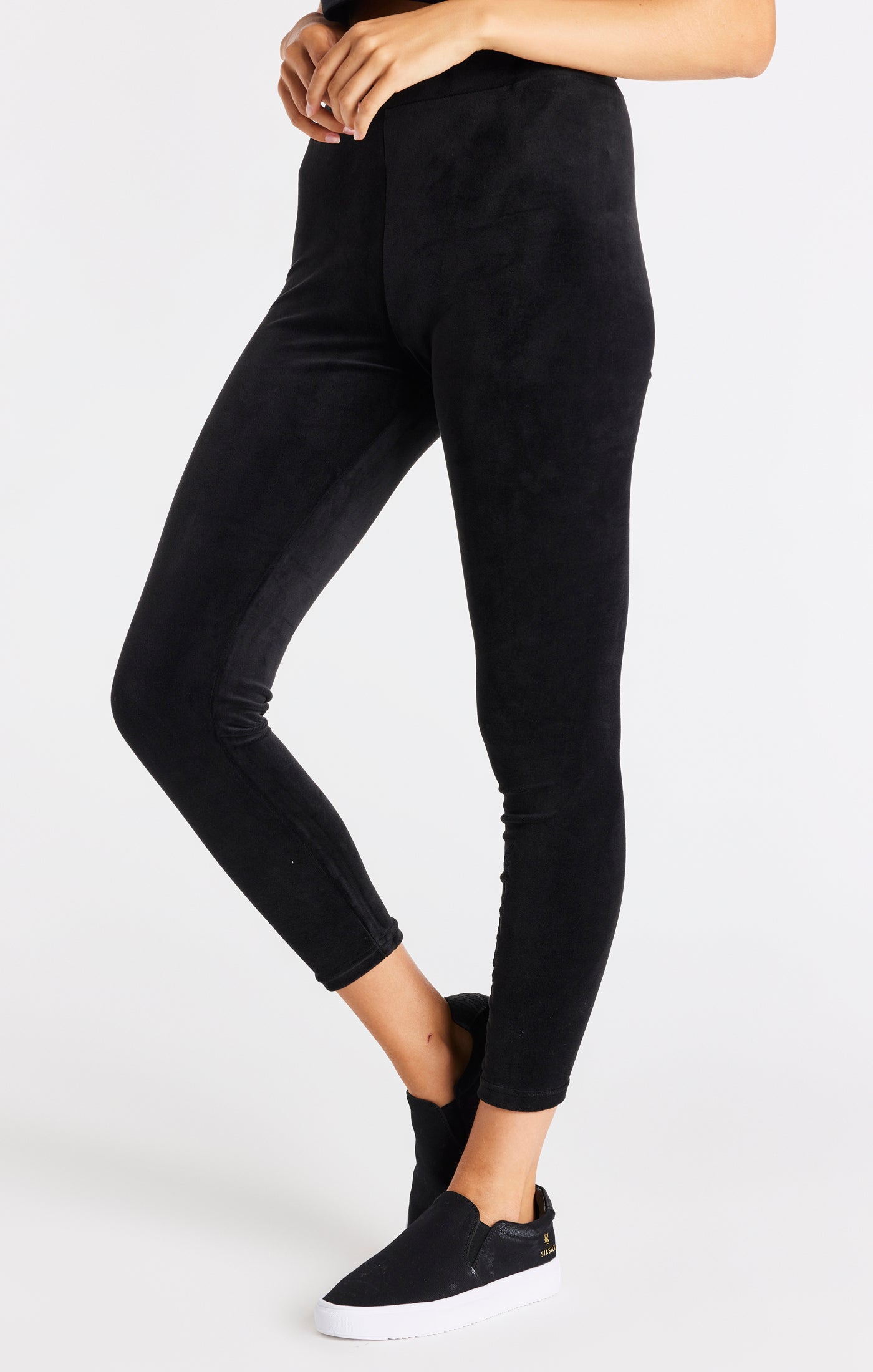 Load image into Gallery viewer, SikSilk Velour Embroidered Leggings - Black (1)