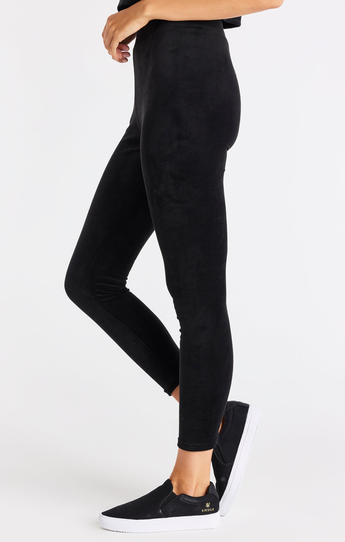 Load image into Gallery viewer, SikSilk Velour Embroidered Leggings - Black (2)