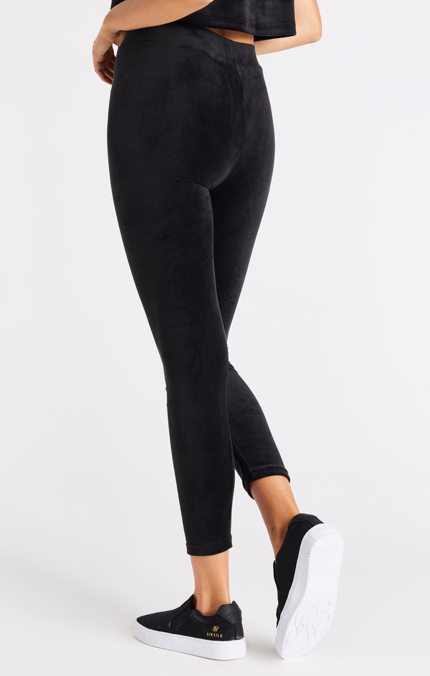 Load image into Gallery viewer, SikSilk Velour Embroidered Leggings - Black (4)