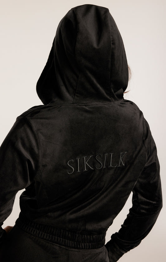 SikSilk Velour Embroidered Hoodie - Black
