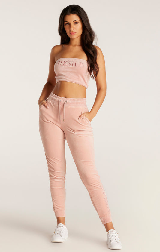 SikSilk Velour Embroidered Joggers - Pink