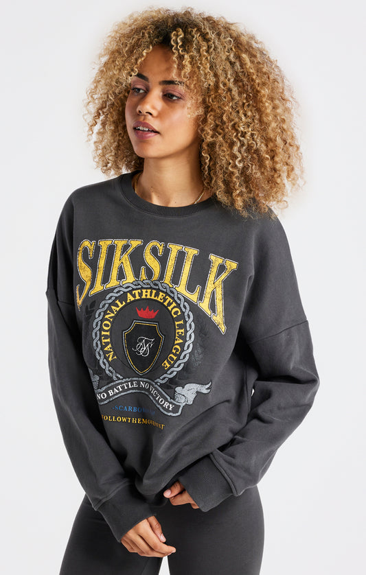 SikSilk Varsity Oversize Sweatshirt - Washed Grey