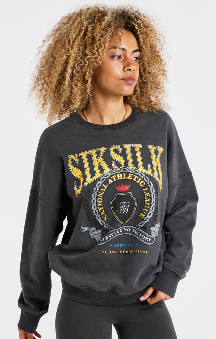 Load image into Gallery viewer, SikSilk Varsity Oversize Sweatshirt - Washed Grey (1)