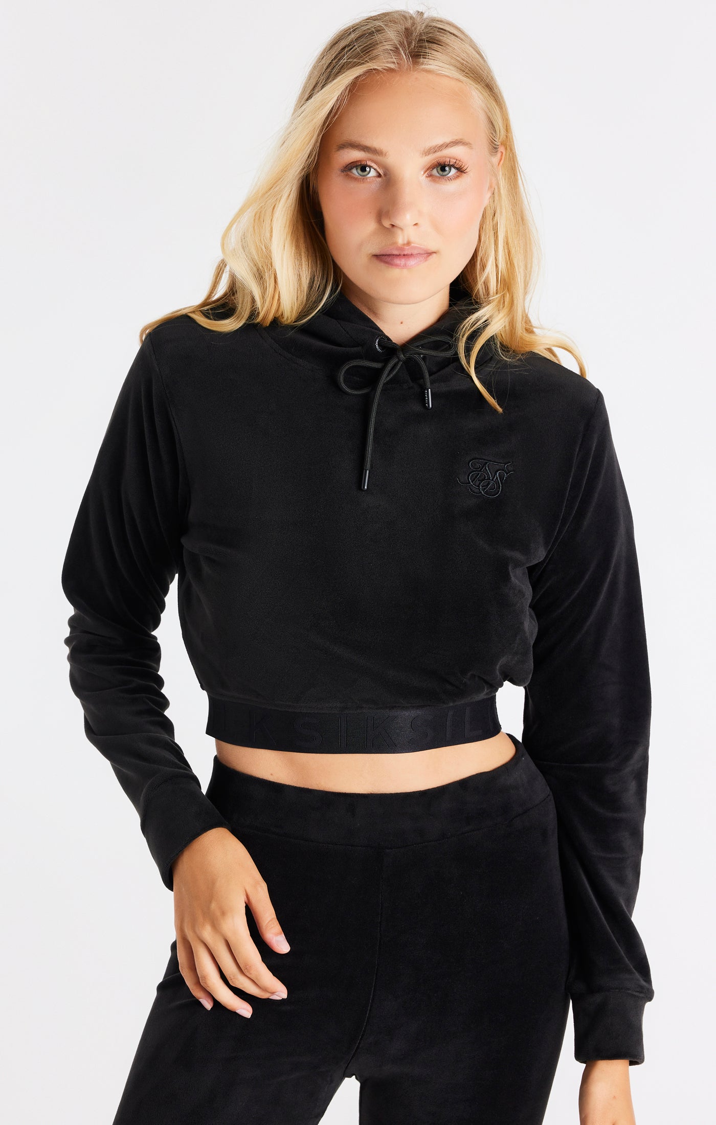 Load image into Gallery viewer, Black Velour Cropped Hoodie