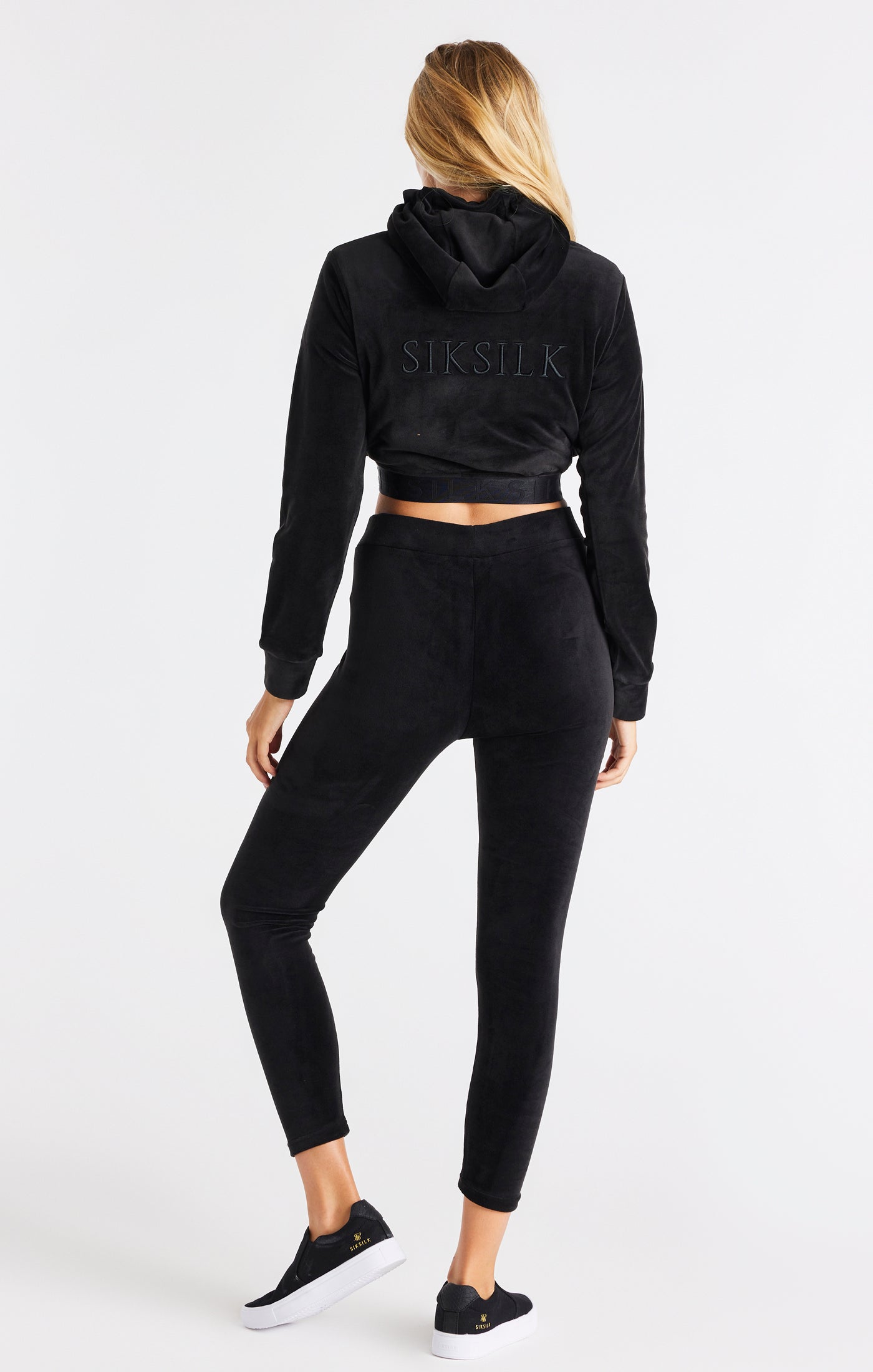 Load image into Gallery viewer, Black Velour Cropped Hoodie (6)