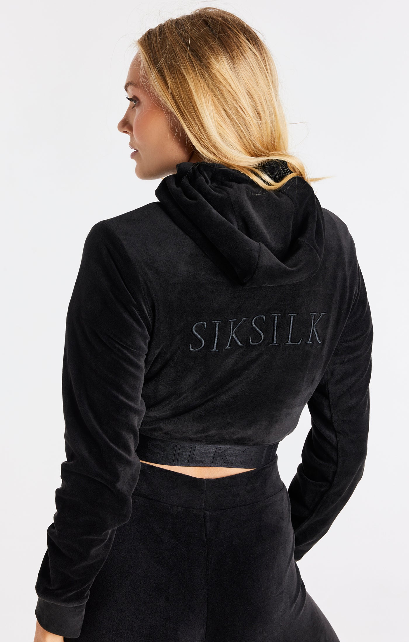 Load image into Gallery viewer, Black Velour Cropped Hoodie (2)