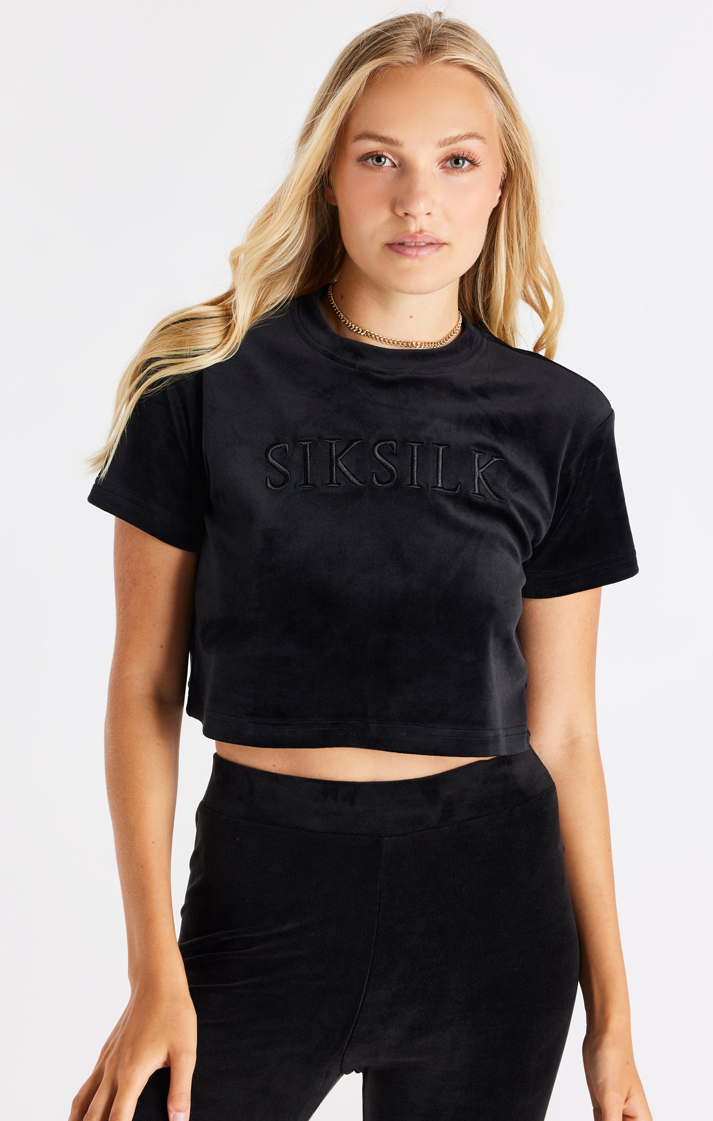 Load image into Gallery viewer, SikSilk Velour Cropped Tee - Black