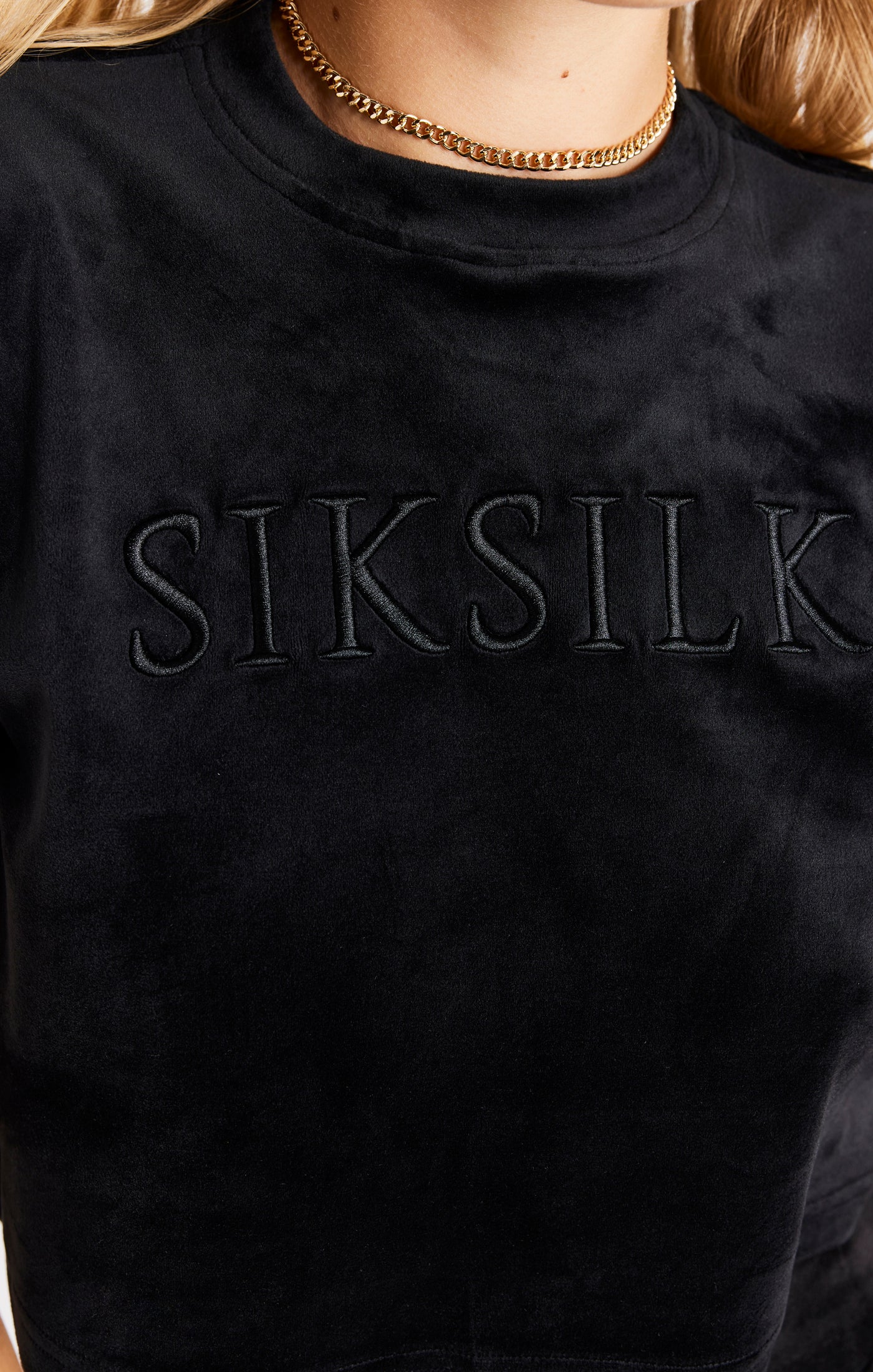 Load image into Gallery viewer, SikSilk Velour Cropped Tee - Black (1)