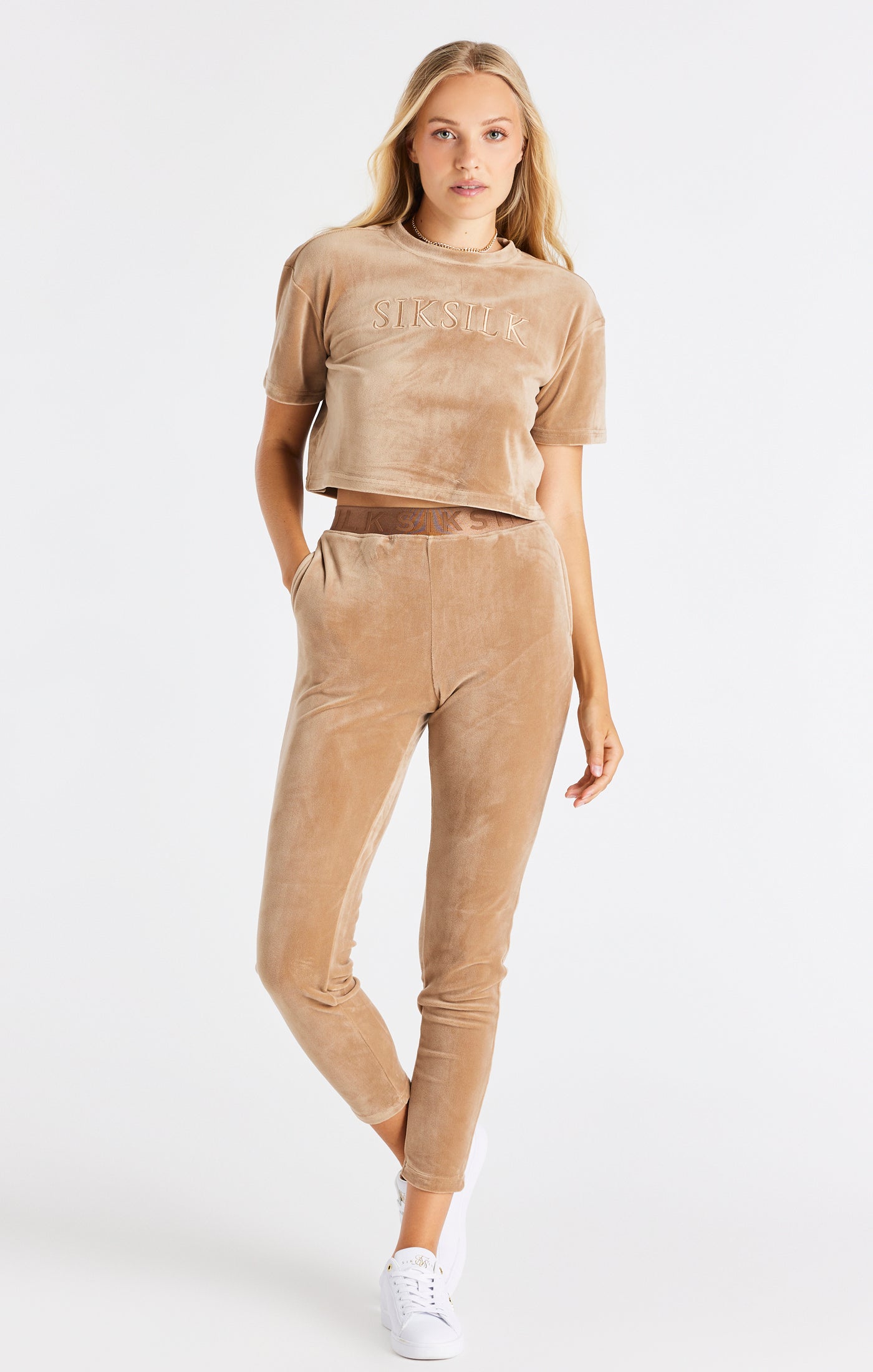 Load image into Gallery viewer, Gold Velour Cropped T-Shirt (2)