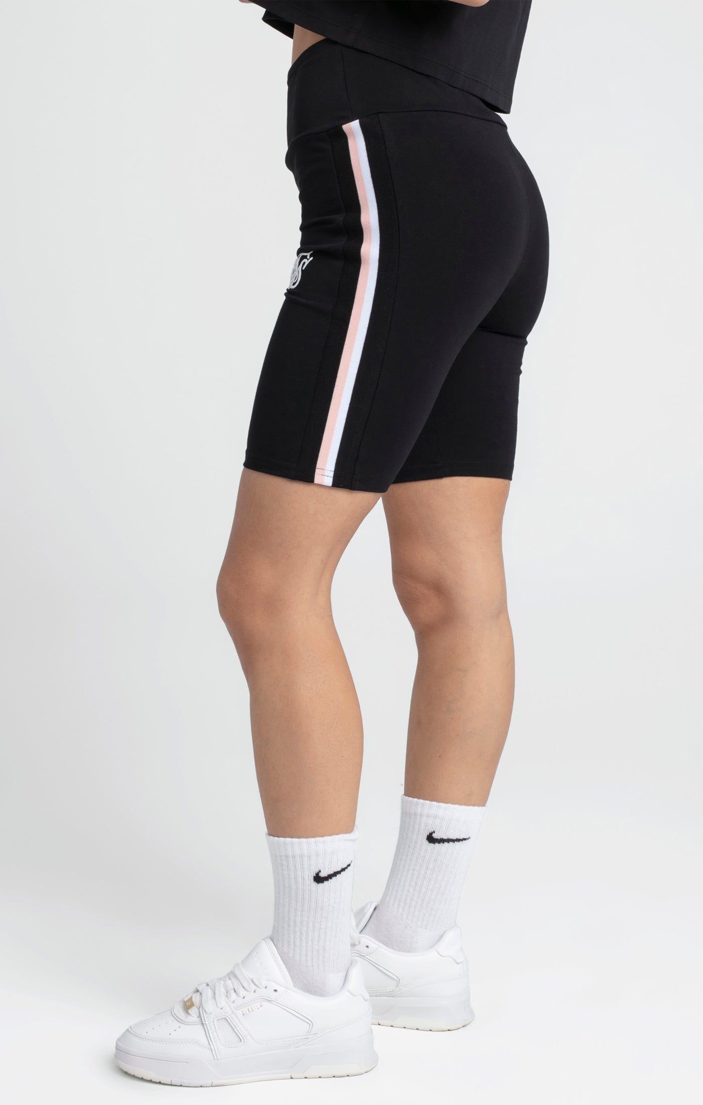 Load image into Gallery viewer, Black Varsity Tape Cycle Short (2)