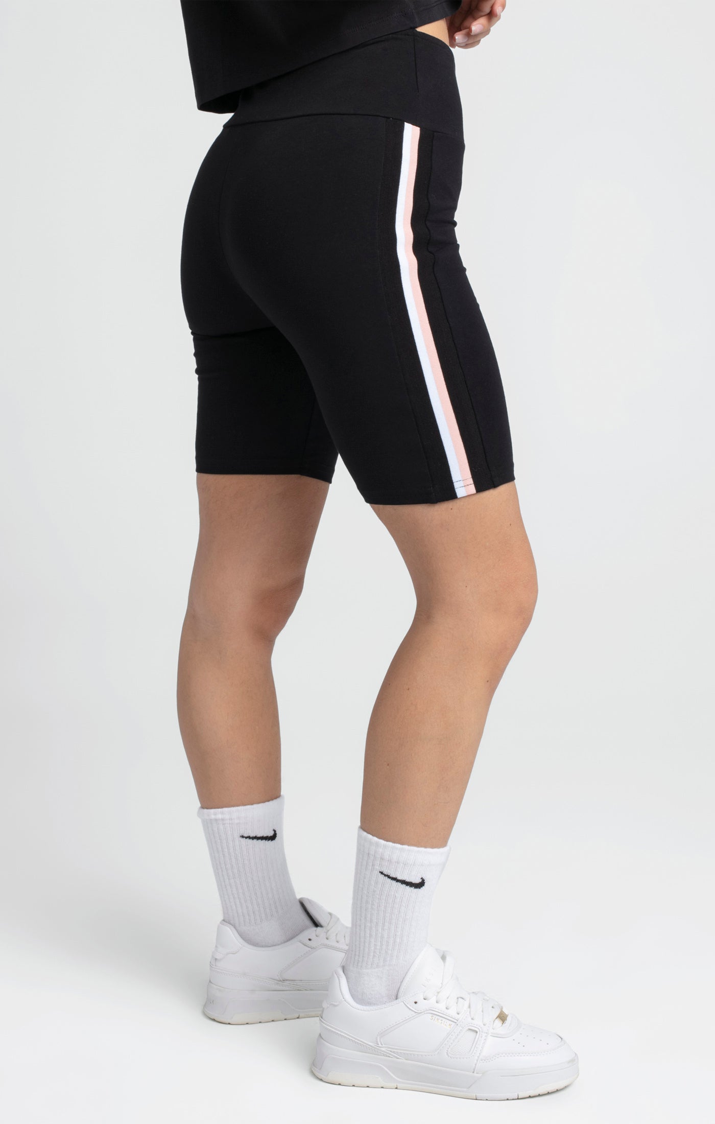 Load image into Gallery viewer, Black Varsity Tape Cycle Short (5)