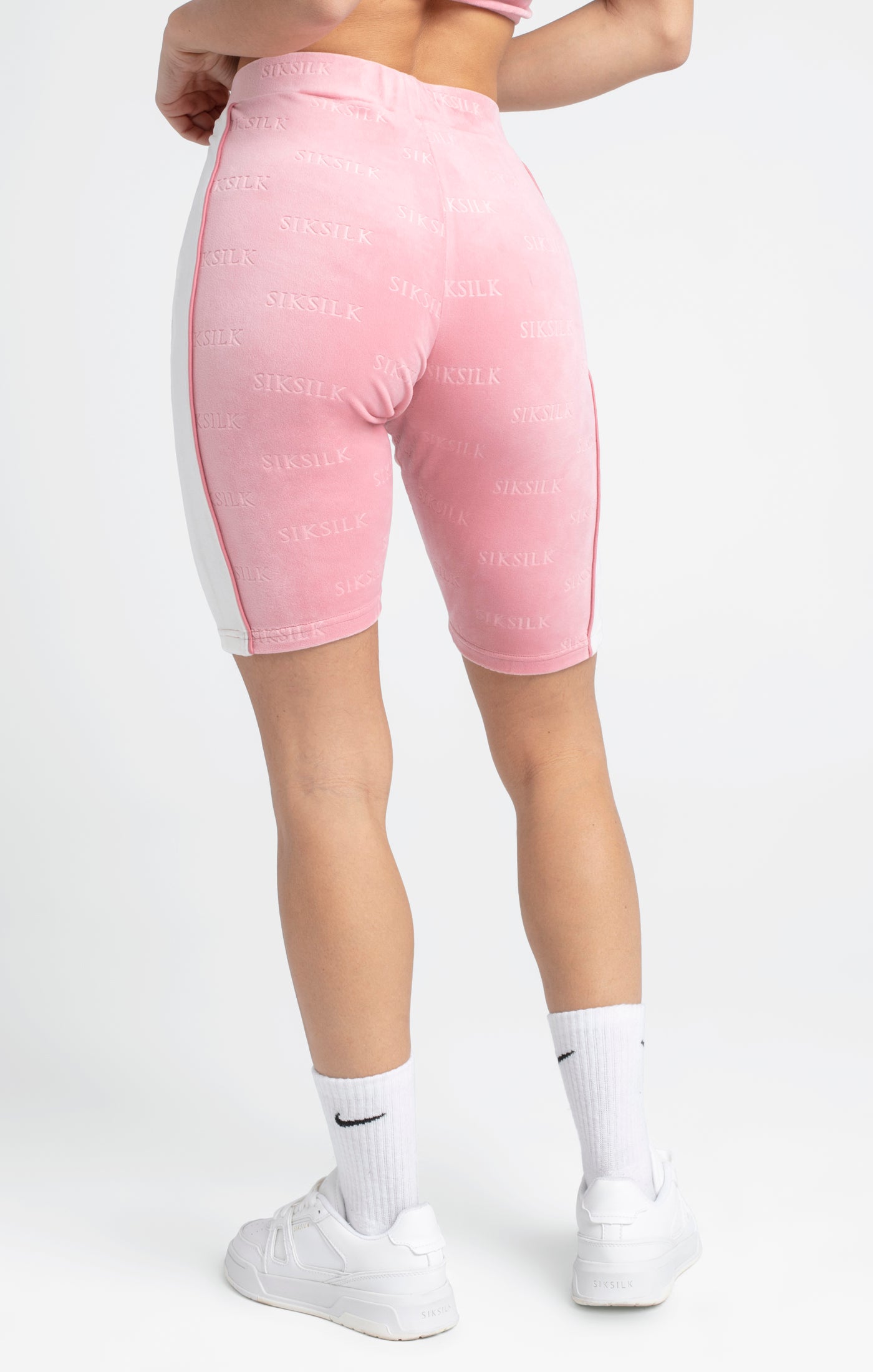 Load image into Gallery viewer, Pink Velour Embossed Cycle Short (3)