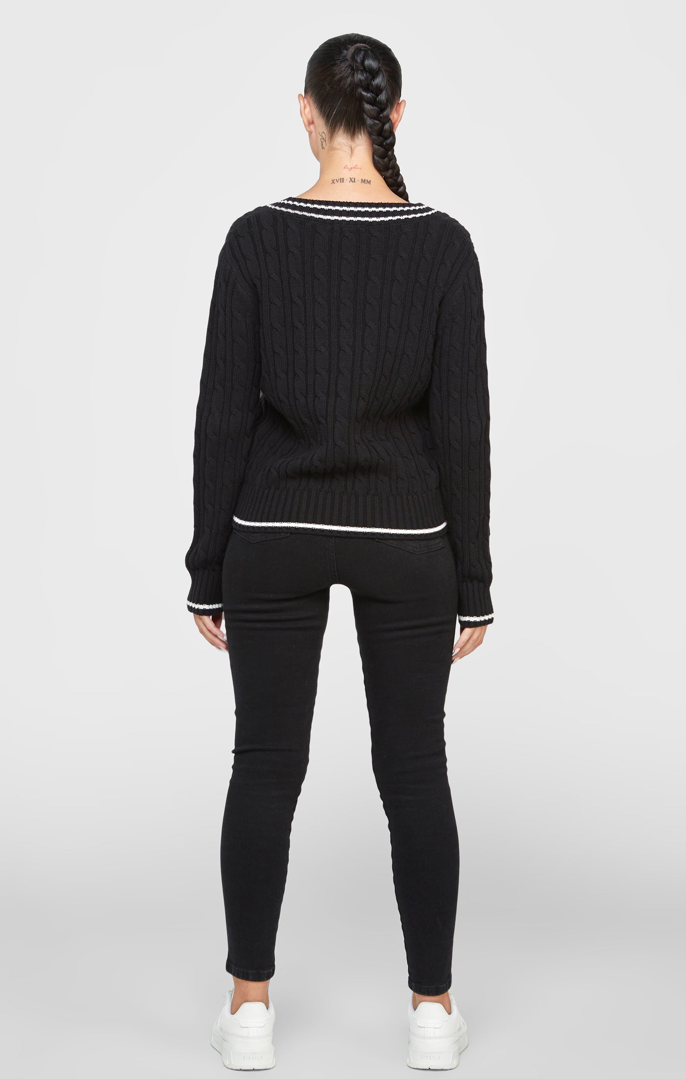 Load image into Gallery viewer, Black Varsity Cable Knit Sweater (4)