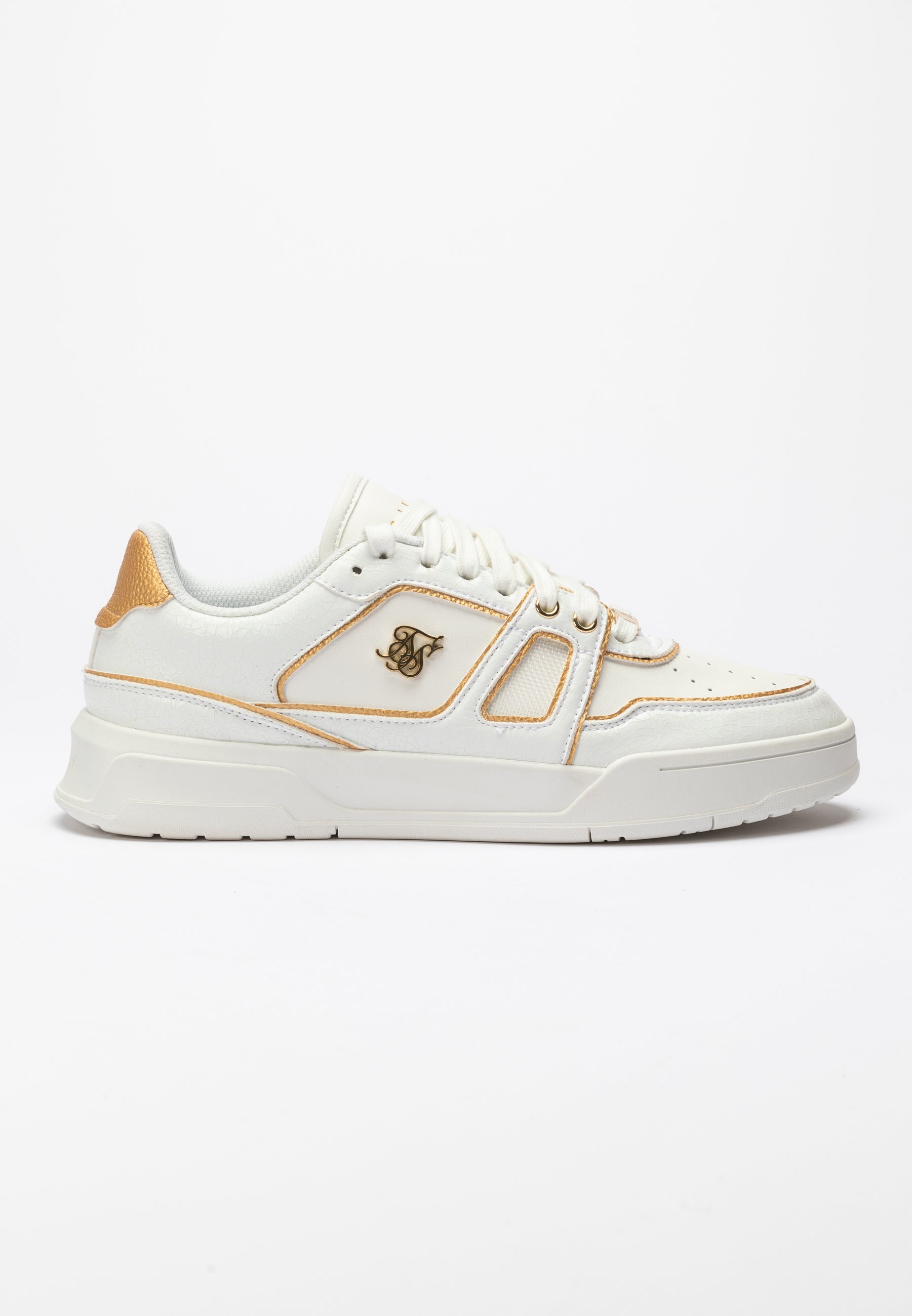 Load image into Gallery viewer, White And Gold Trimmed Low Top Court Trainer