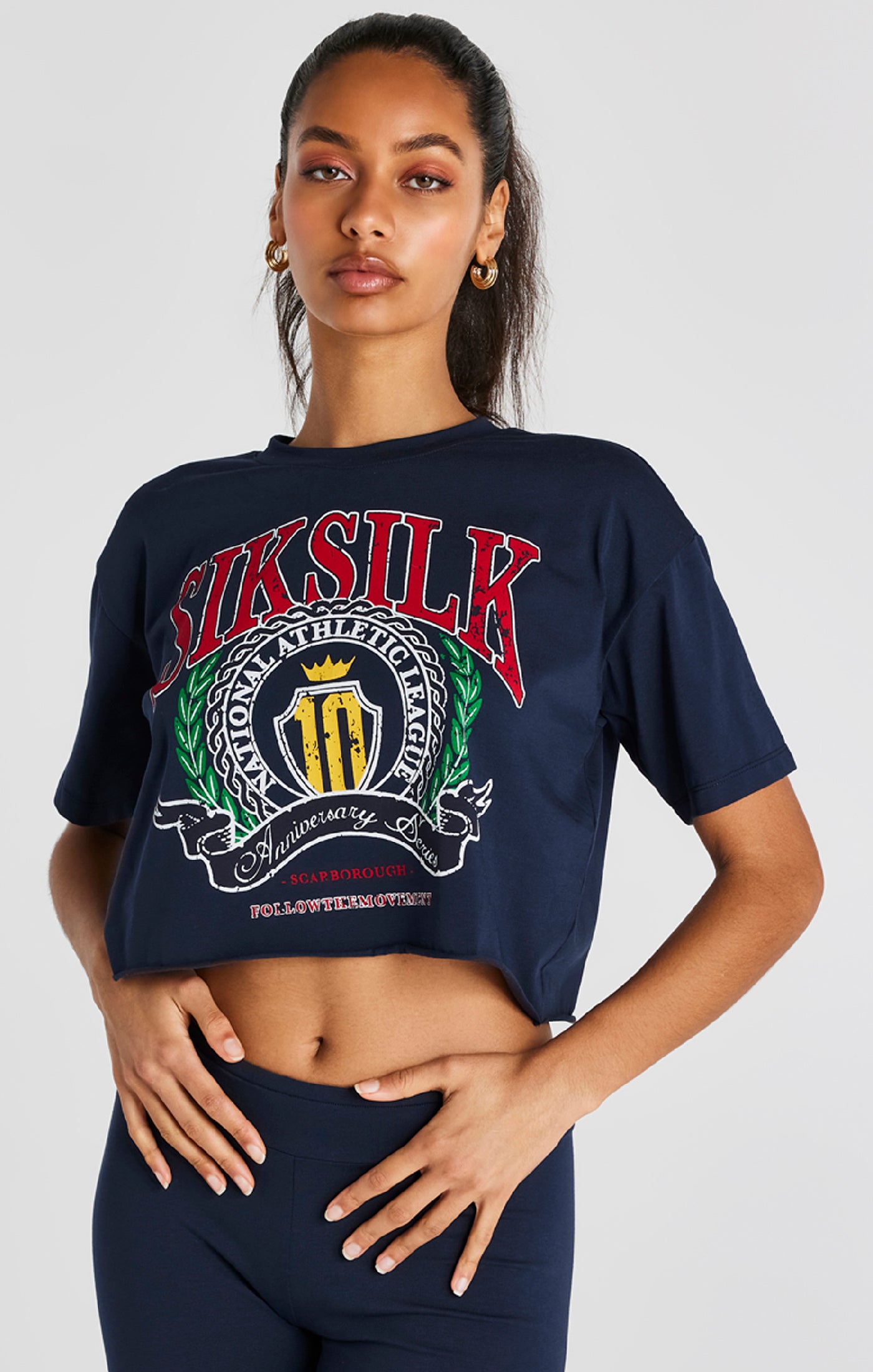 Load image into Gallery viewer, Navy Crop Varsity T-Shirt (1)