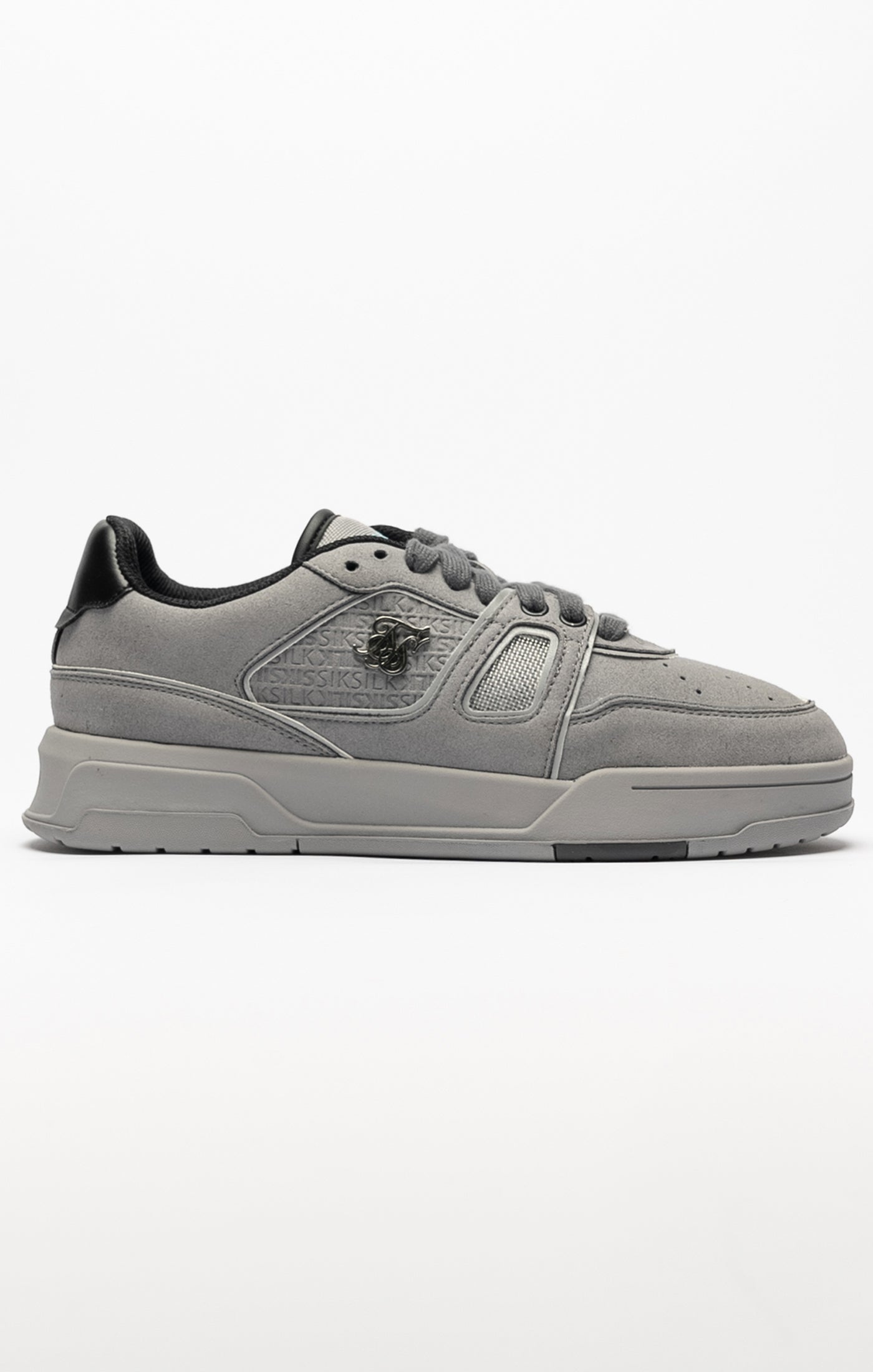 Load image into Gallery viewer, Grey Mixed Material Low Top Court Trainers