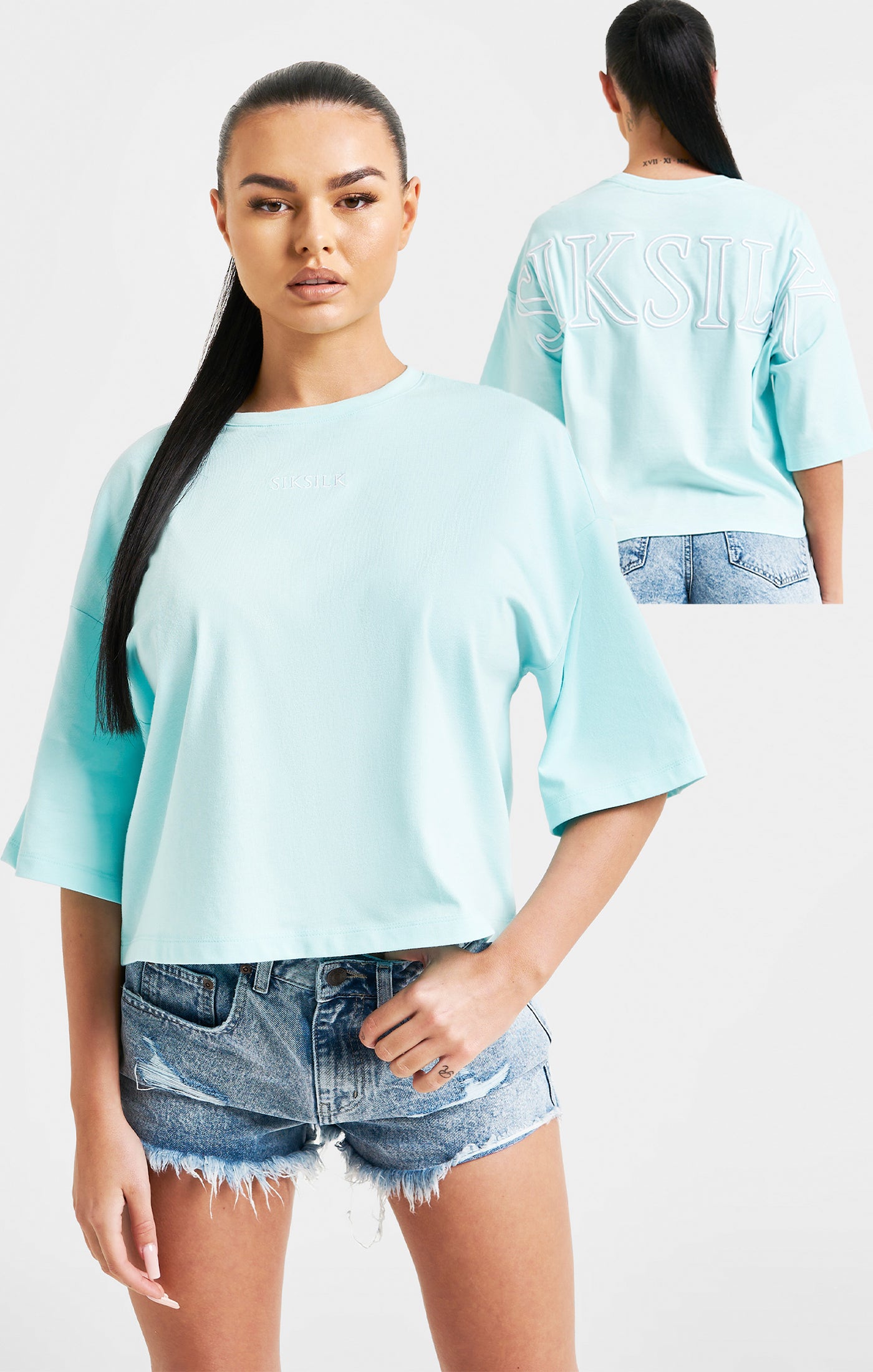 Load image into Gallery viewer, Aqua Branded Crop T-Shirt