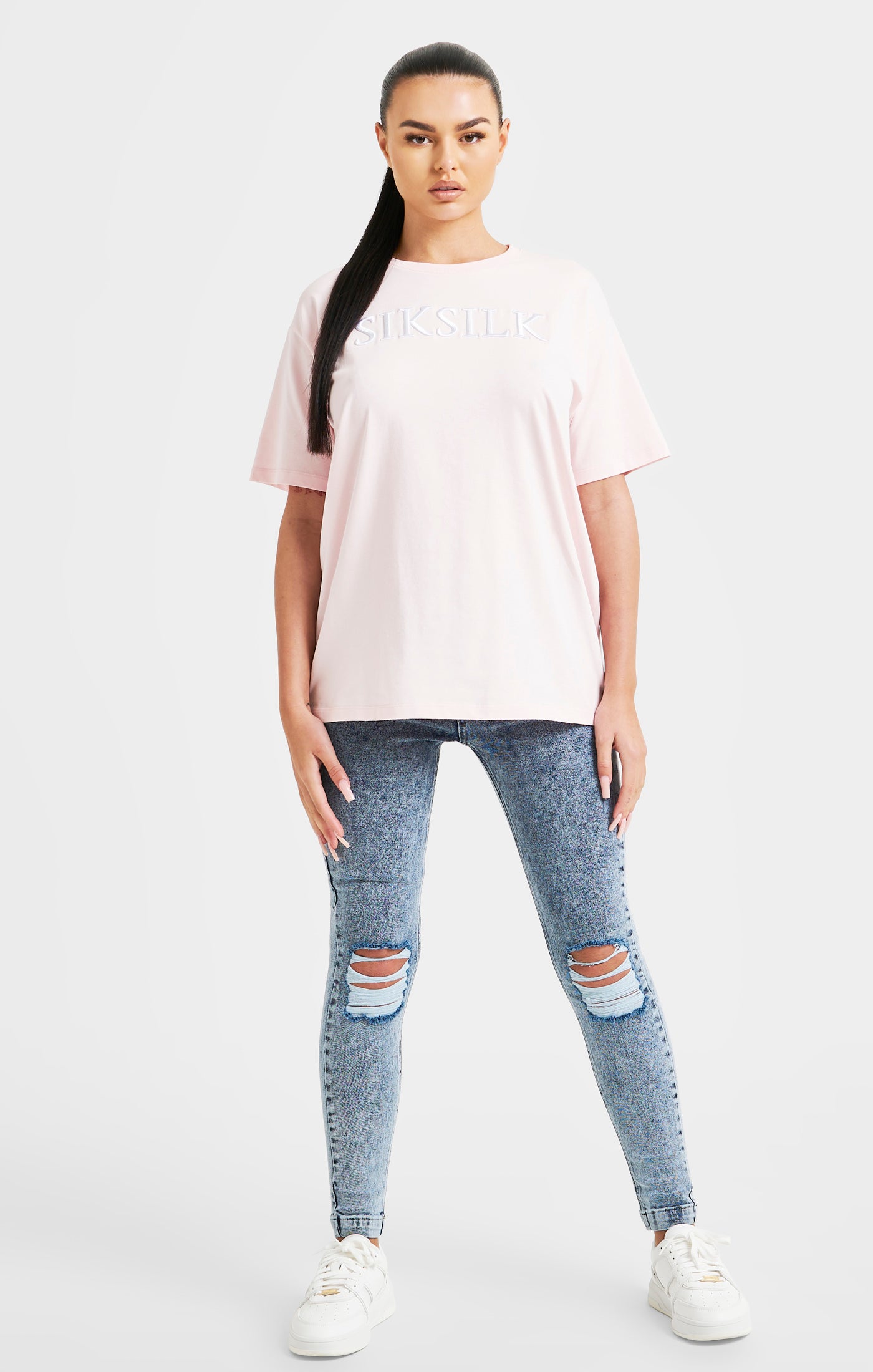 Load image into Gallery viewer, Pink Embroidered Boyfriend T-Shirt (2)