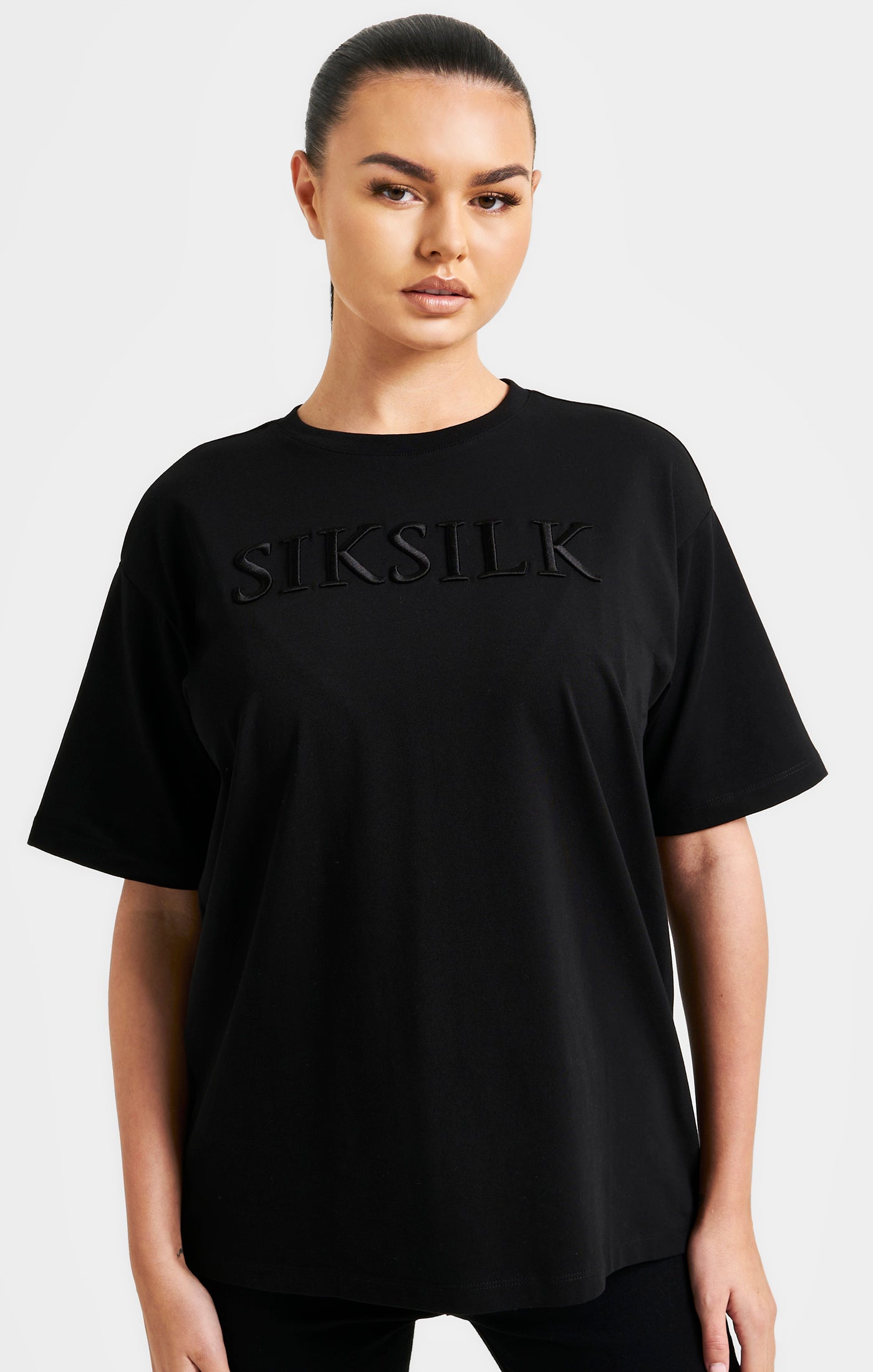 Load image into Gallery viewer, Black Embroidered Boyfriend T-Shirt