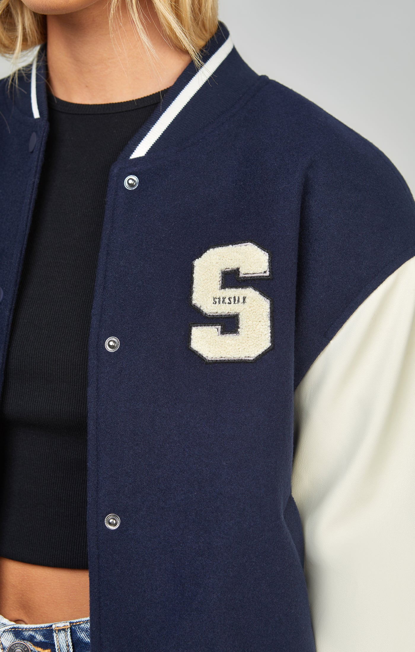 Load image into Gallery viewer, Navy Varsity Bomber Jacket (3)