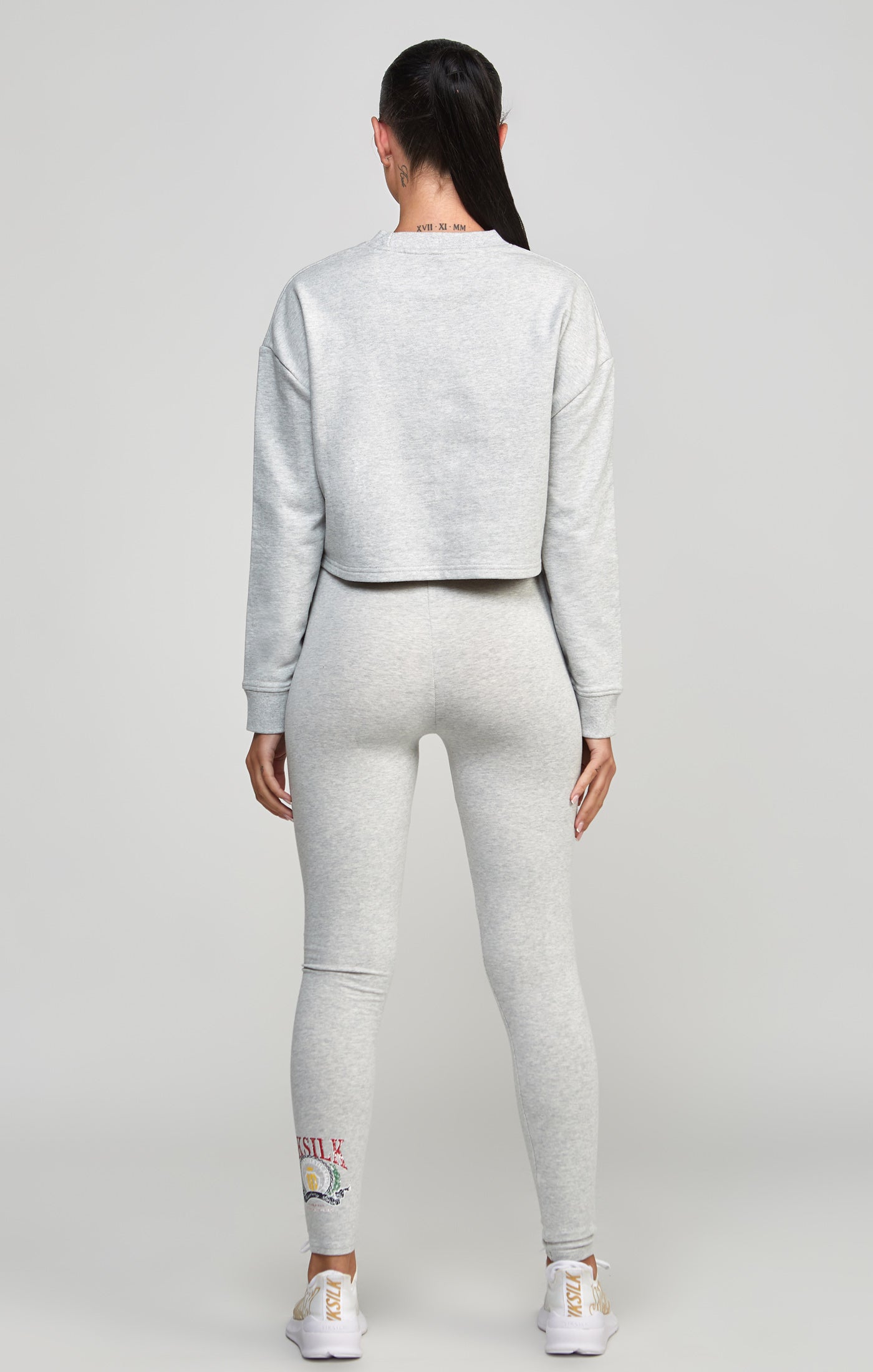 Load image into Gallery viewer, Grey Marl Varsity Crop Sweatshirt (4)