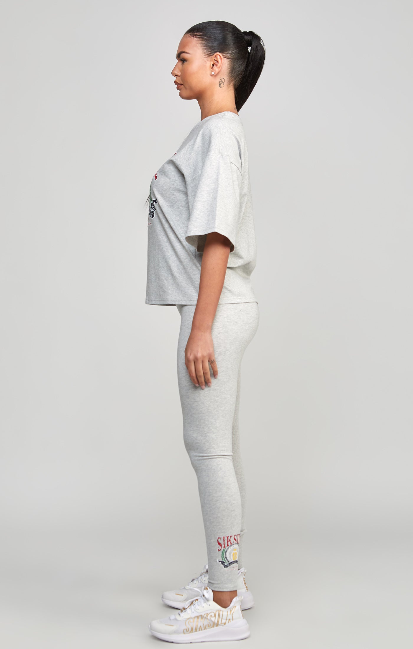 Load image into Gallery viewer, Grey Marl Varsity Crop T-Shirt (3)
