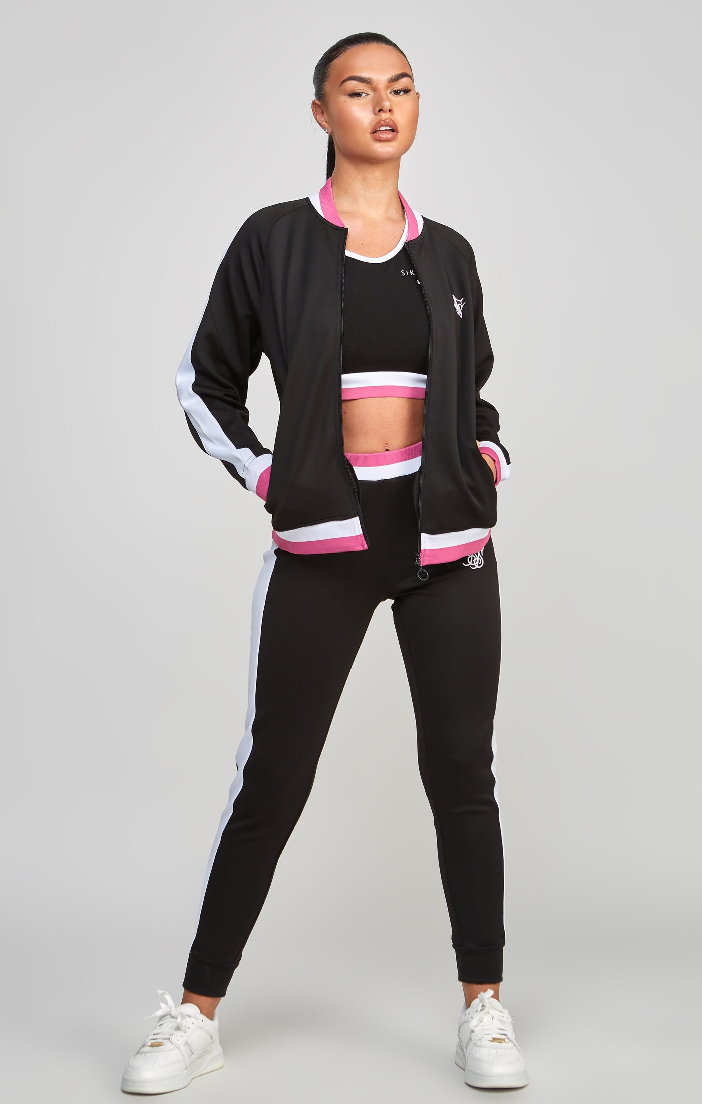 Load image into Gallery viewer, Black Retro Cut And Sew Track Top (2)