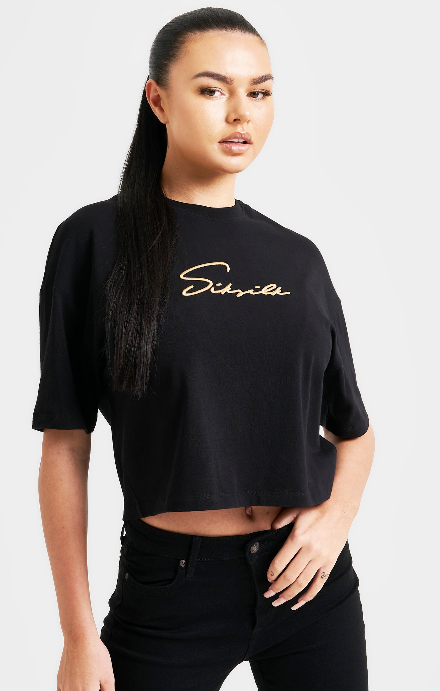 Load image into Gallery viewer, Black Signature Crop Tee