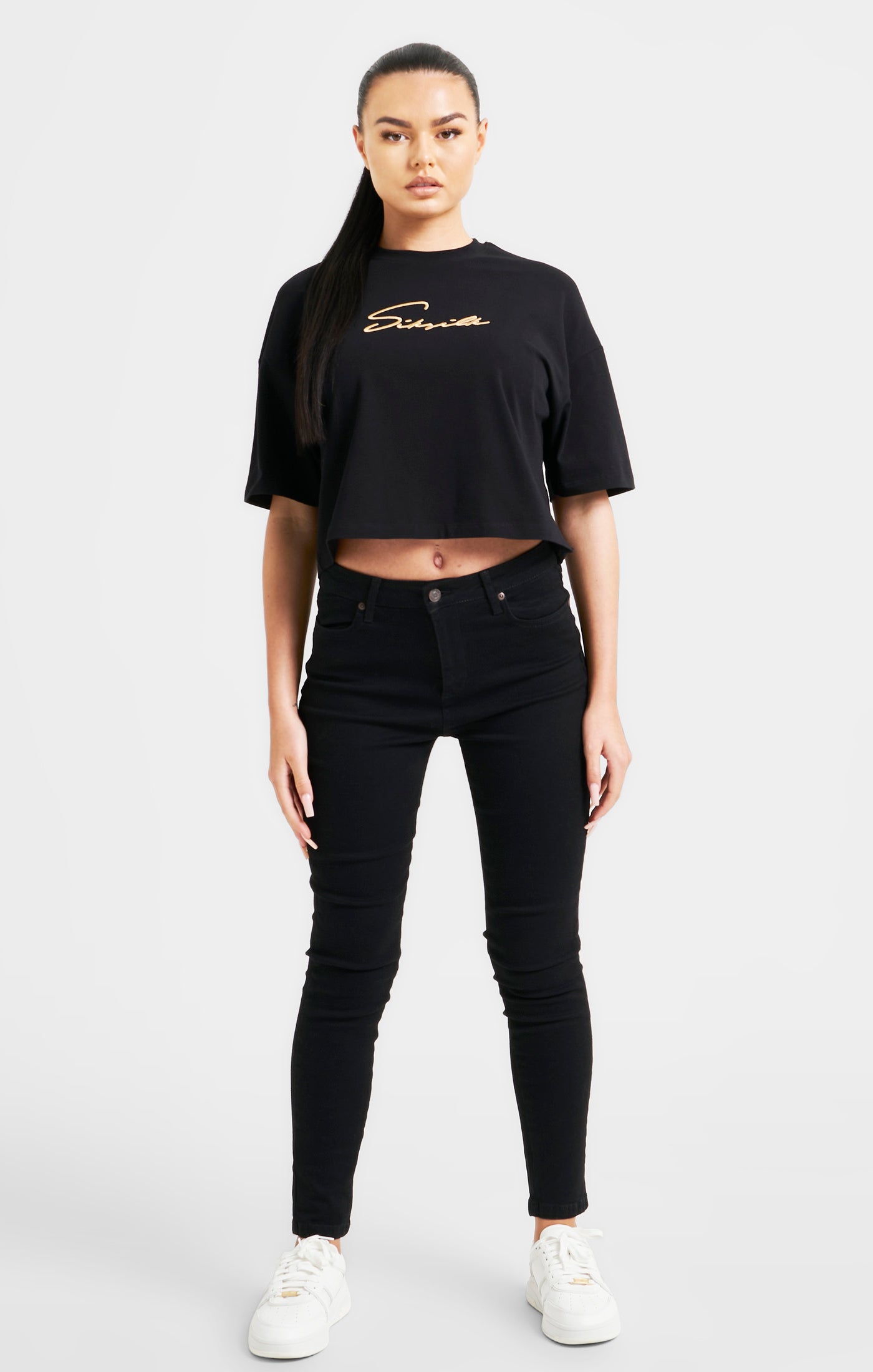 Load image into Gallery viewer, Black Signature Crop Tee (2)
