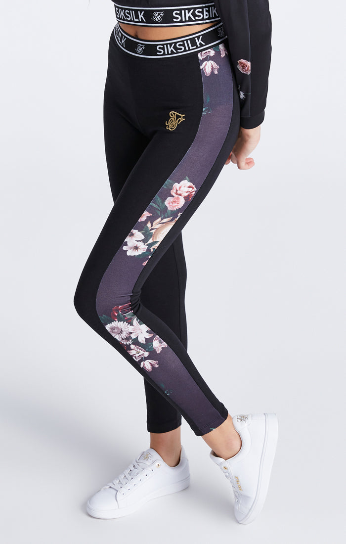 Load image into Gallery viewer, Girls Black Floral Panel Legging