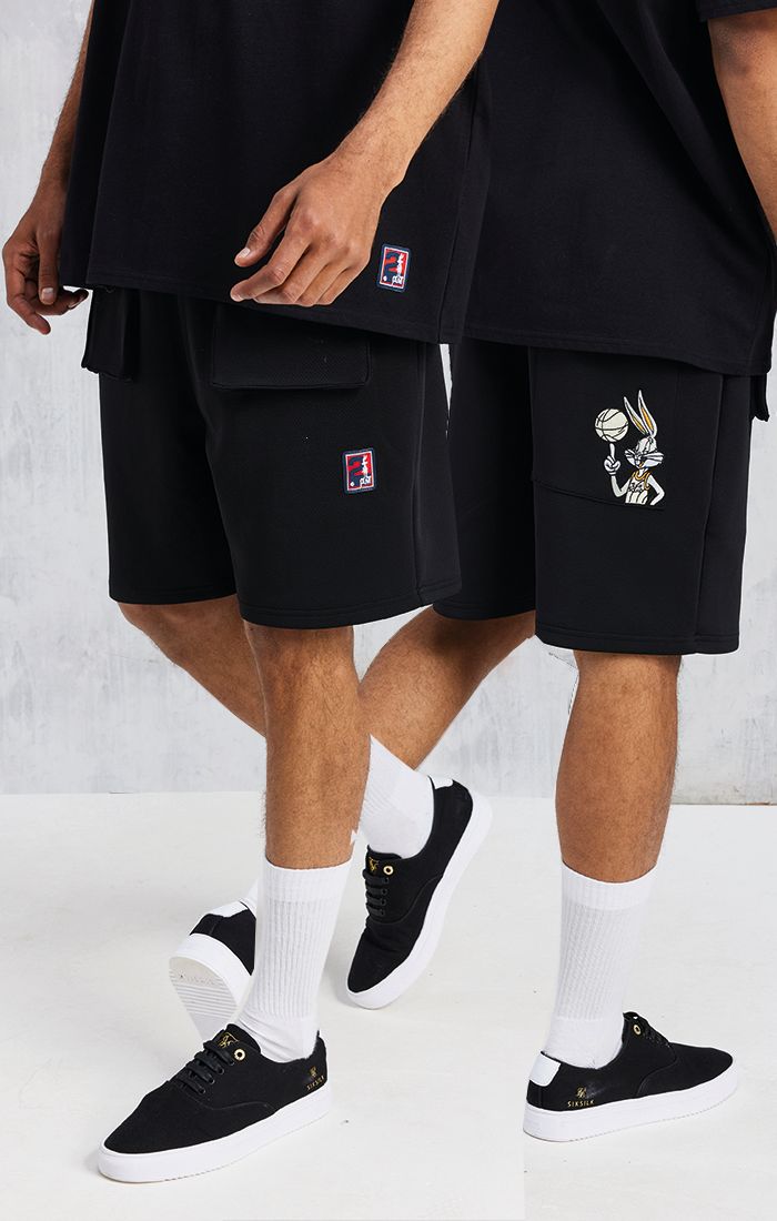 Load image into Gallery viewer, Space Jam X SikSilk Elasticated Utility Cargo Shorts - Black
