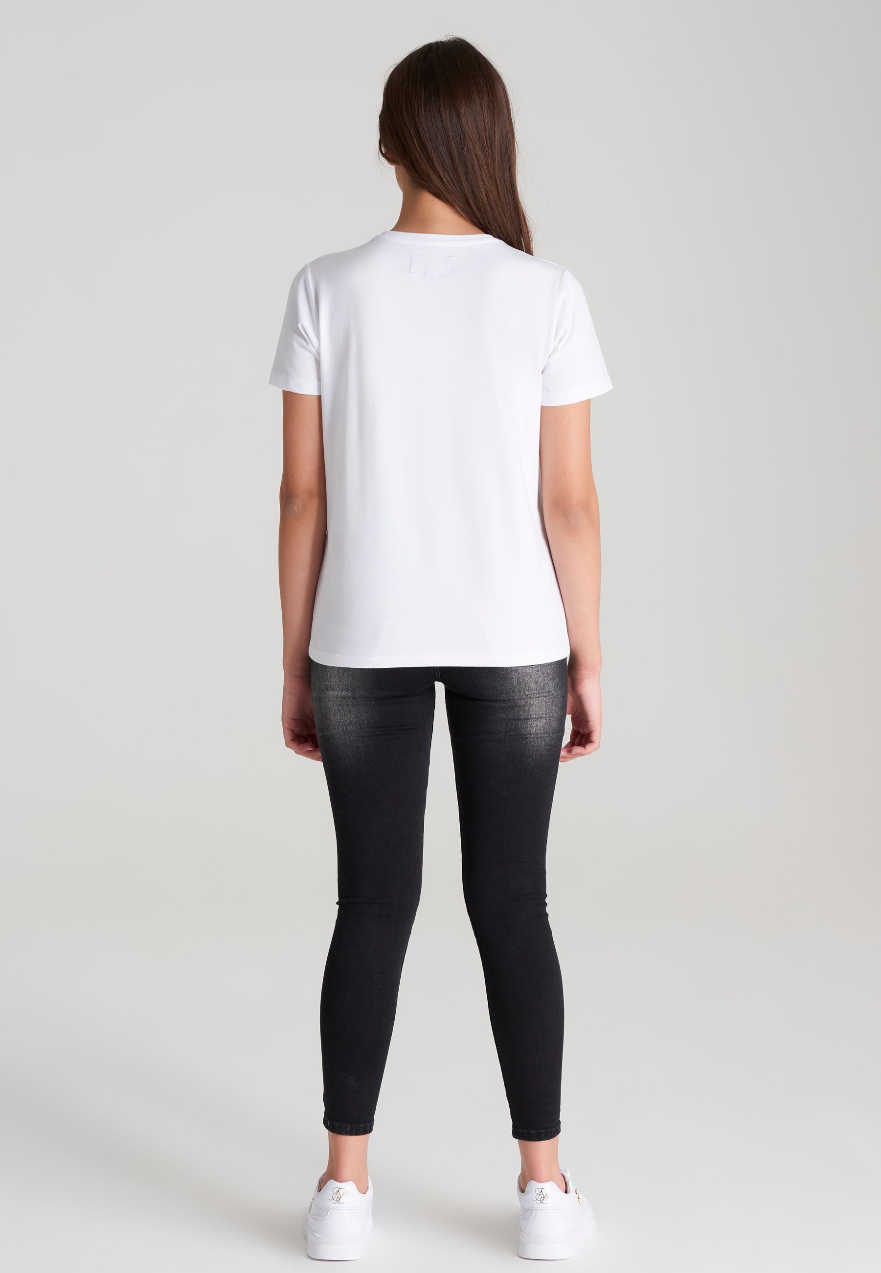 Load image into Gallery viewer, Girls White Signature Boyfriend T-Shirt (4)