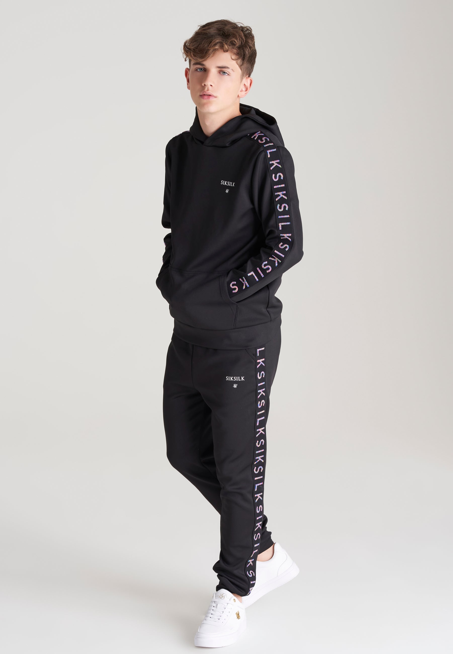 Load image into Gallery viewer, Boys Black Taped Overhead Hoodie (2)